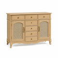 Buffet 150 x 45 x 100 cm en bois beige avec cannage style classique