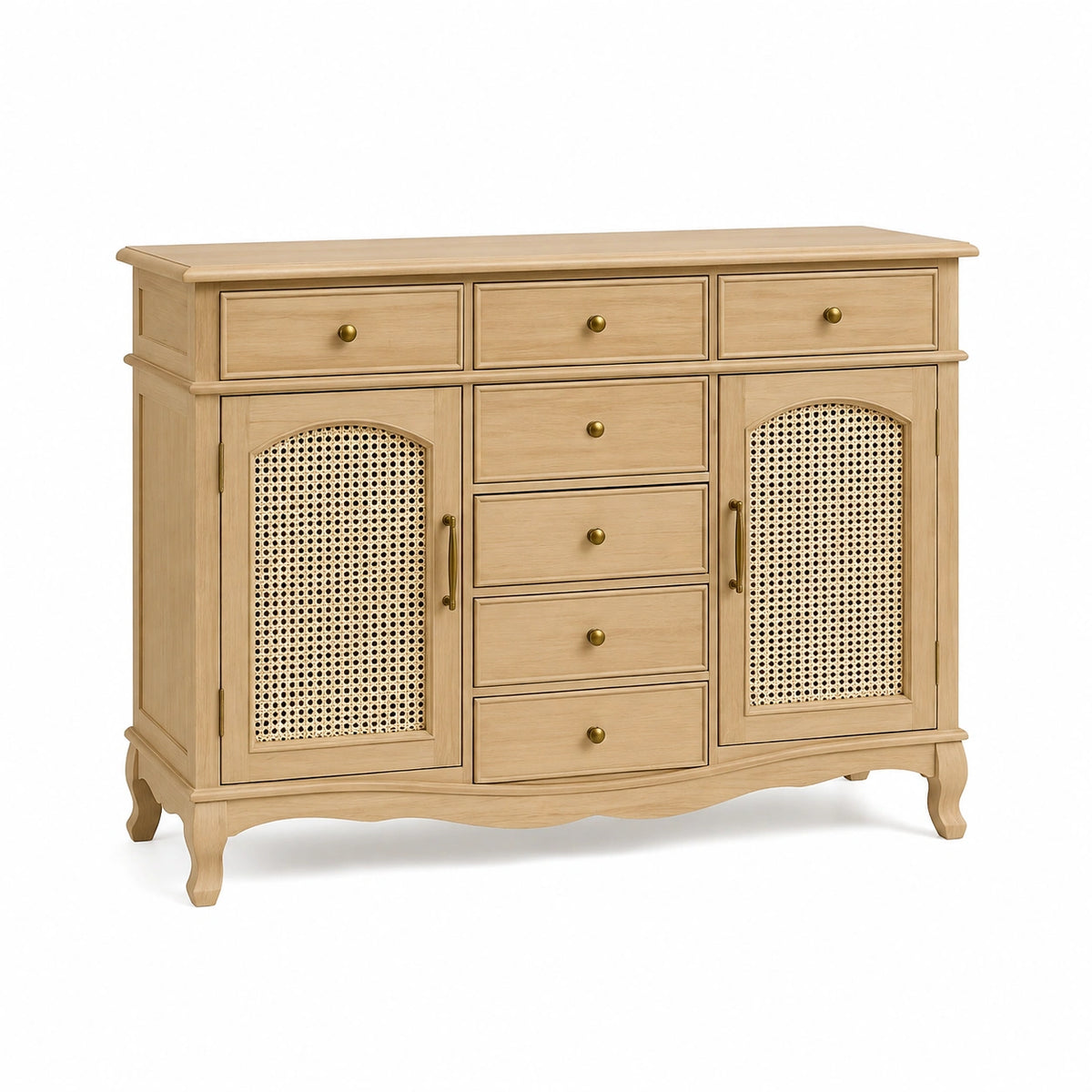 Buffet 150 x 45 x 100 cm en bois beige avec cannage style classique