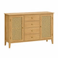 Buffet 140 x 40 x 85 cm en bois naturel et cannage beige - rangement style bohème