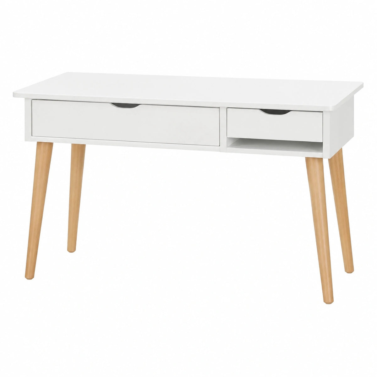 Bureau 120 x 60 x 75 cm blanc et bois à 2 tiroirs style scandinave