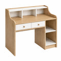 Bureau 100 x 50 x 100 cm en panneaux de bois chêne clair blanc avec étagères et tiroirs
