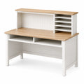 Bureau 120 x 60 cm en bois blanc et naturel avec étagères de rangement