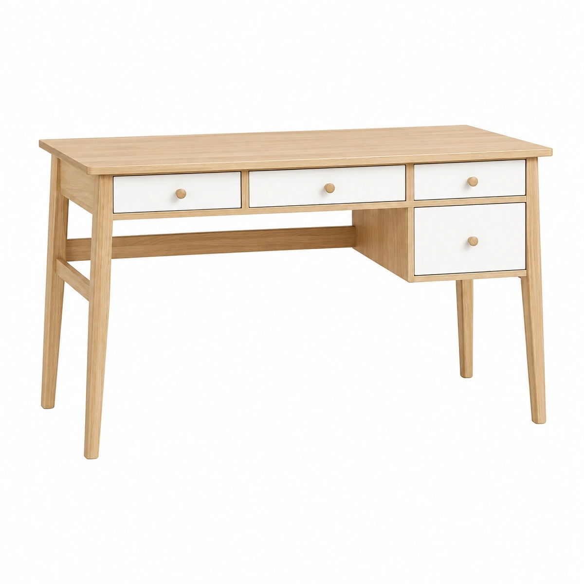 Bureau 120 x 60 x 75 cm en bois naturel et blanc à 4 tiroirs style scandinave