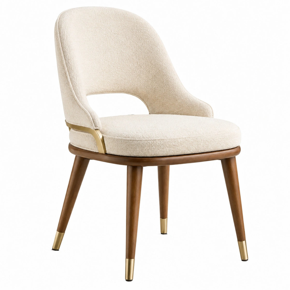 Chaise de salle à manger 58 x 61 x 83 cm en tissu bouclette écru et bois noyer style contemporain