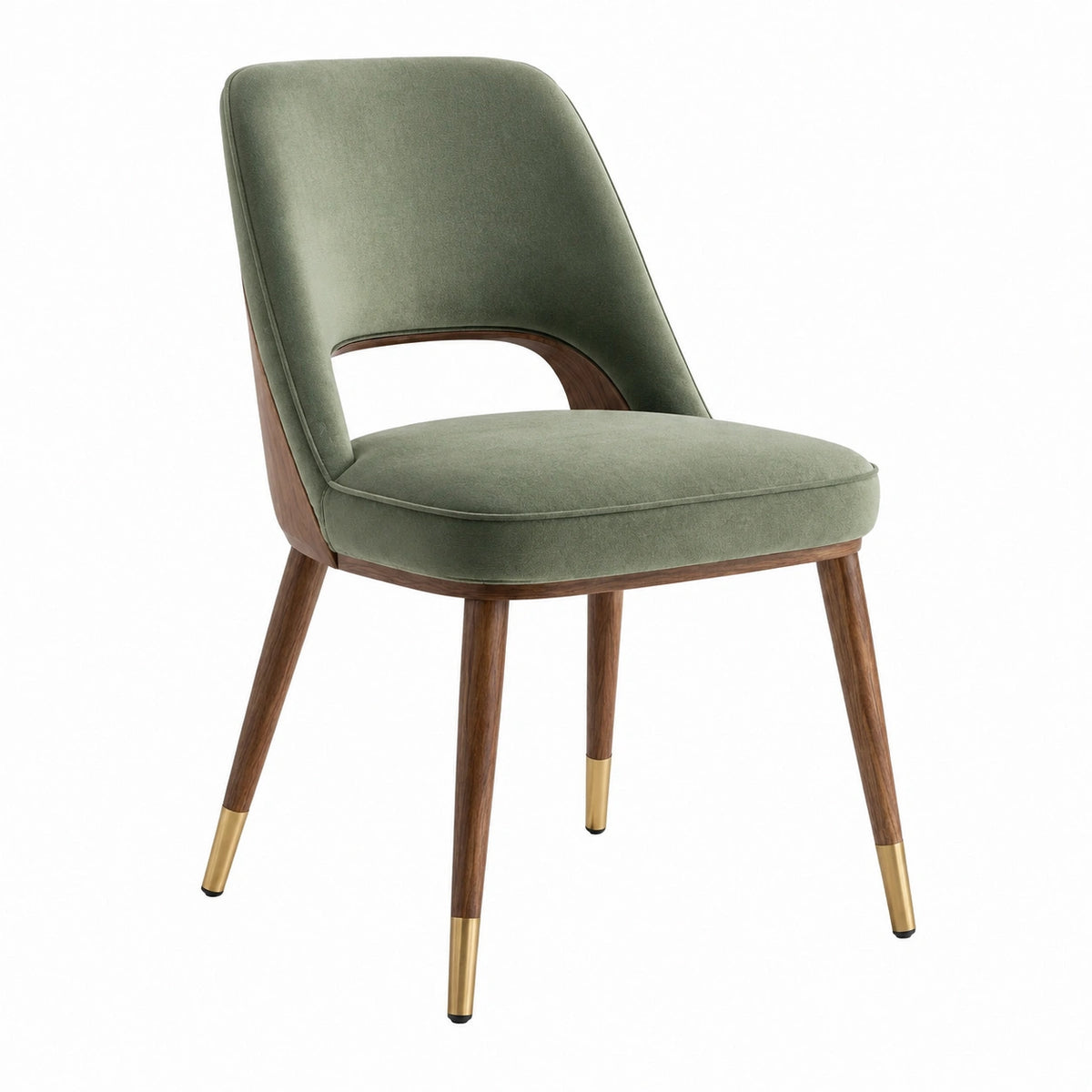Chaise de salle à manger 55 x 60 x 85 cm en velours vert avec pieds en bois style contemporain