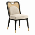 Chaise de salle à manger 52 x 59 x 90 cm en bois noir cannage naturel et tissu beige style contemporain