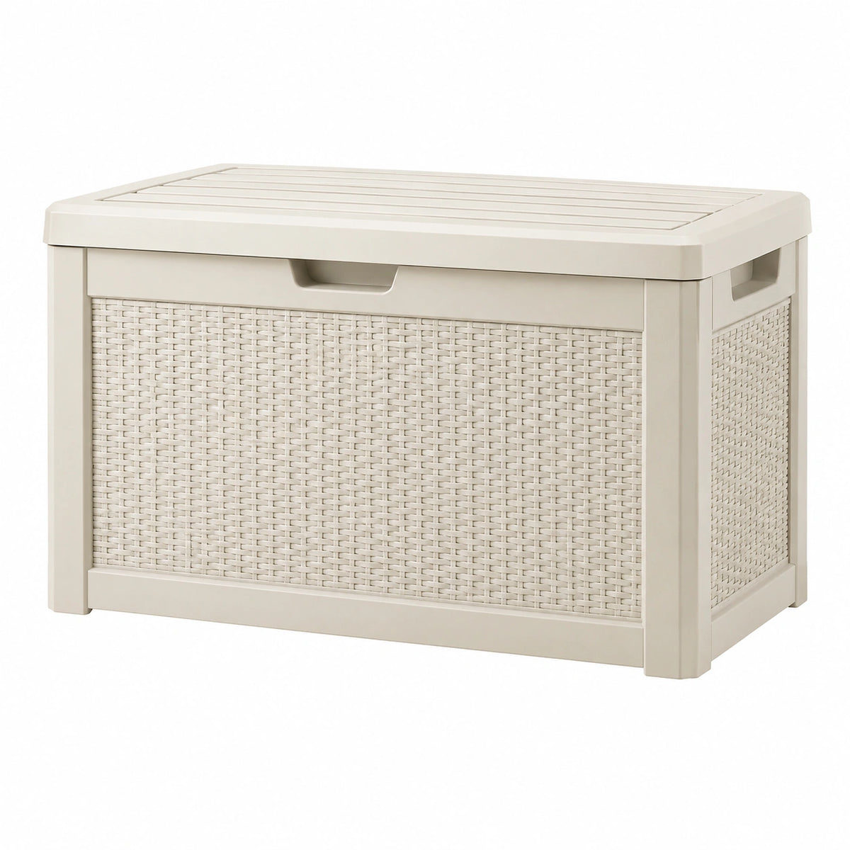 Coffre de rangement extérieur 120 x 52 x 60 cm en polypropylène beige avec couvercle
