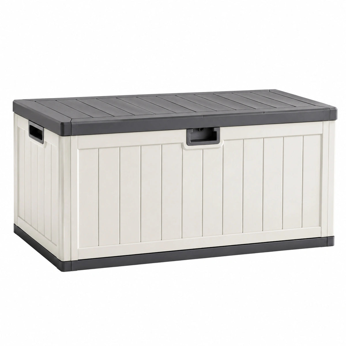 Coffre de rangement extérieur 120 x 56 x 63 cm en plastique gris clair et anthracite avec couvercle