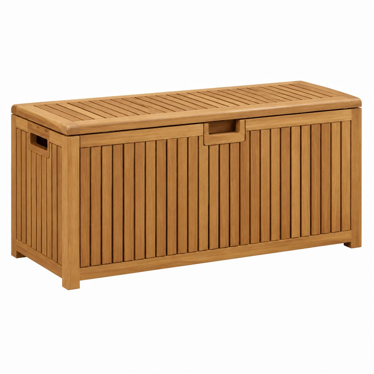 Coffre de rangement extérieur 120 x 60 x 65 cm en bois massif marron à lattes