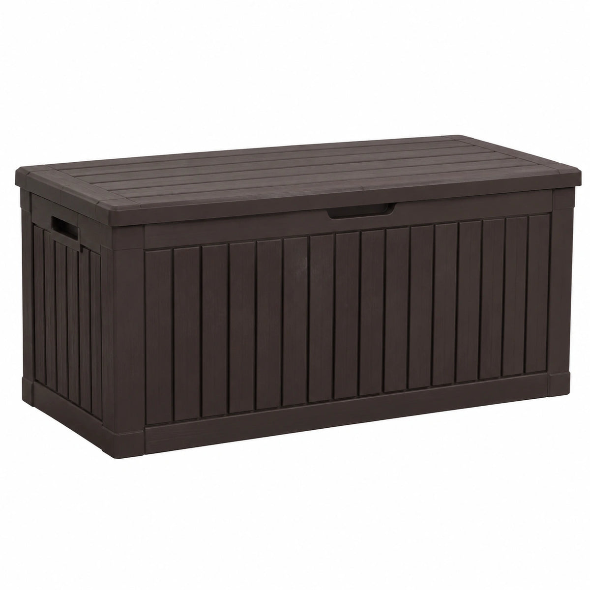 Coffre de rangement extérieur 120 x 56 x 63 cm en résine brun foncé avec couvercle