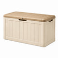 Coffre de rangement 120 x 60 x 60 cm en plastique beige pour extérieur à couvercle
