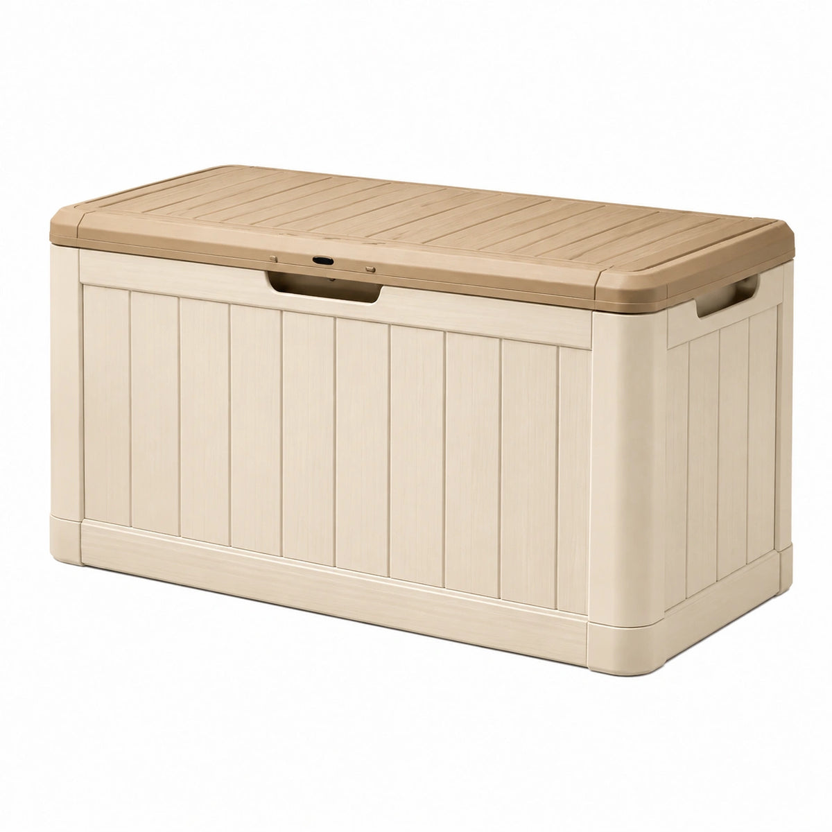 Coffre de rangement 120 x 60 x 60 cm en plastique beige pour extérieur à couvercle