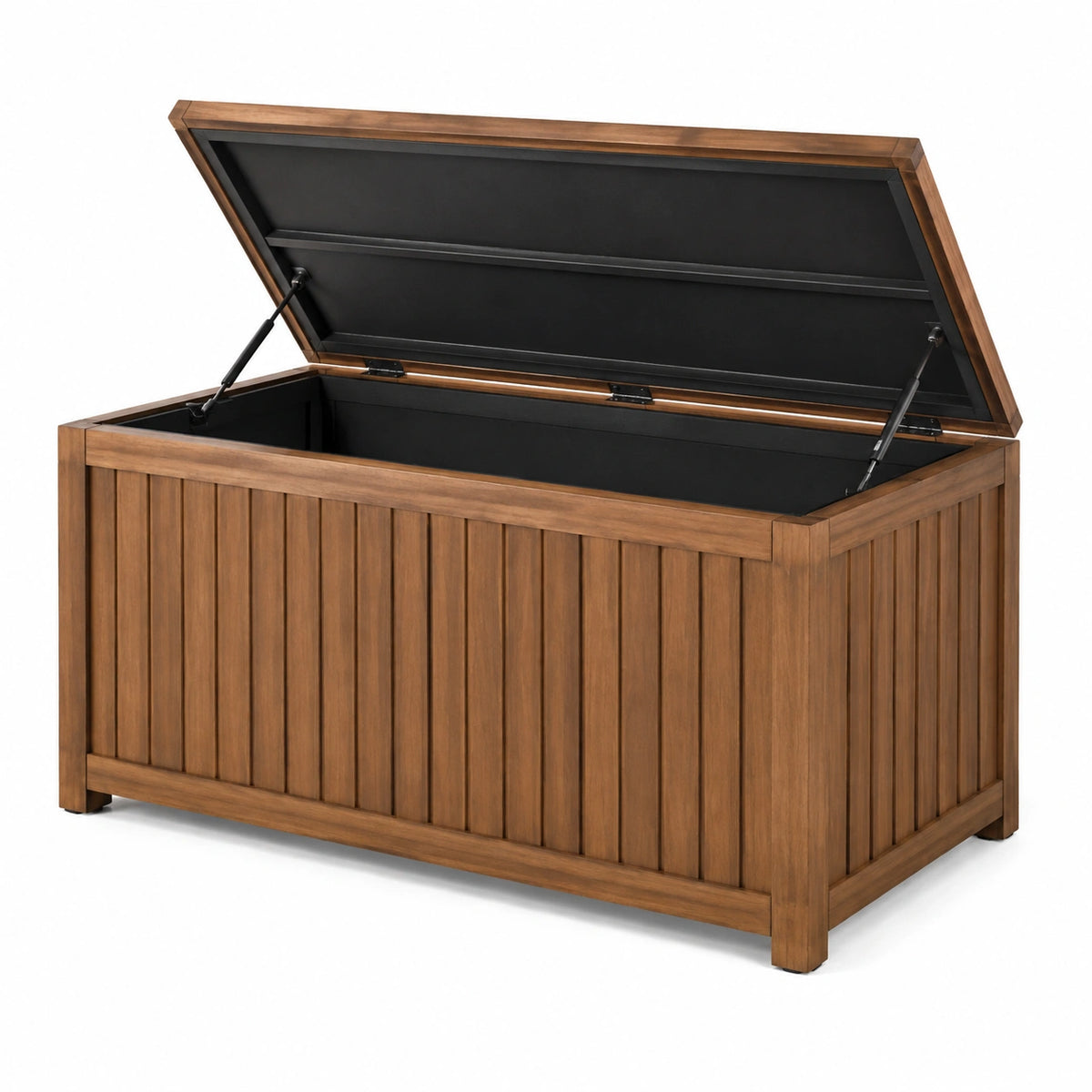 Coffre de rangement de jardin 120 x 60 x 63 cm en bois marron avec couvercle à vérins