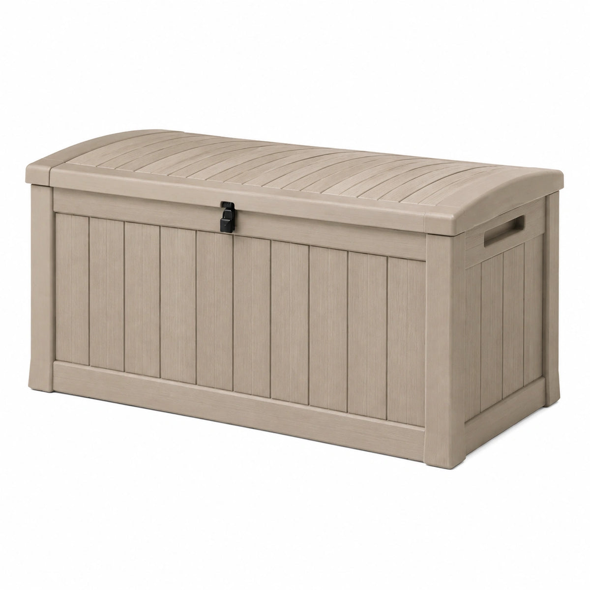 Coffre de rangement 120 x 56 x 63 cm en résine beige pour extérieur avec couvercle