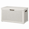 Coffre de rangement extérieur 120 x 60 x 60 cm en résine blanc tressé avec couvercle