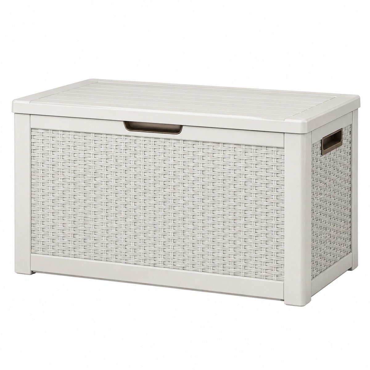 Coffre de rangement extérieur 120 x 60 x 60 cm en résine blanc tressé avec couvercle