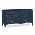 Commode 160 x 45 x 85 cm en bois bleu marine à 6 tiroirs style contemporain
