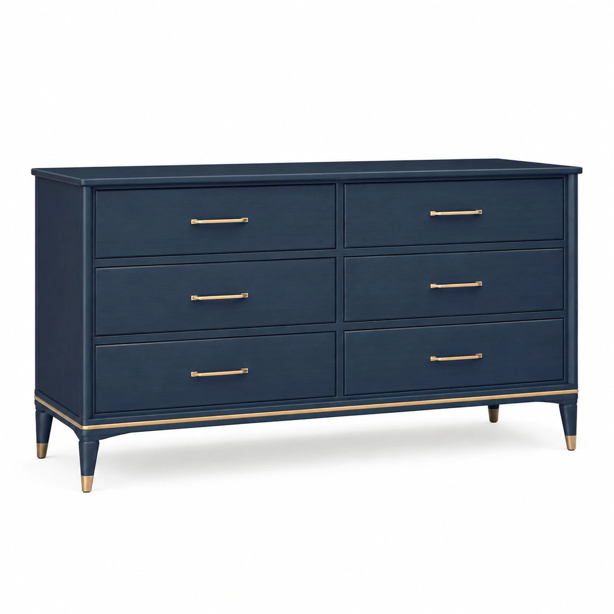 Commode 160 x 45 x 85 cm en bois bleu marine à 6 tiroirs style contemporain