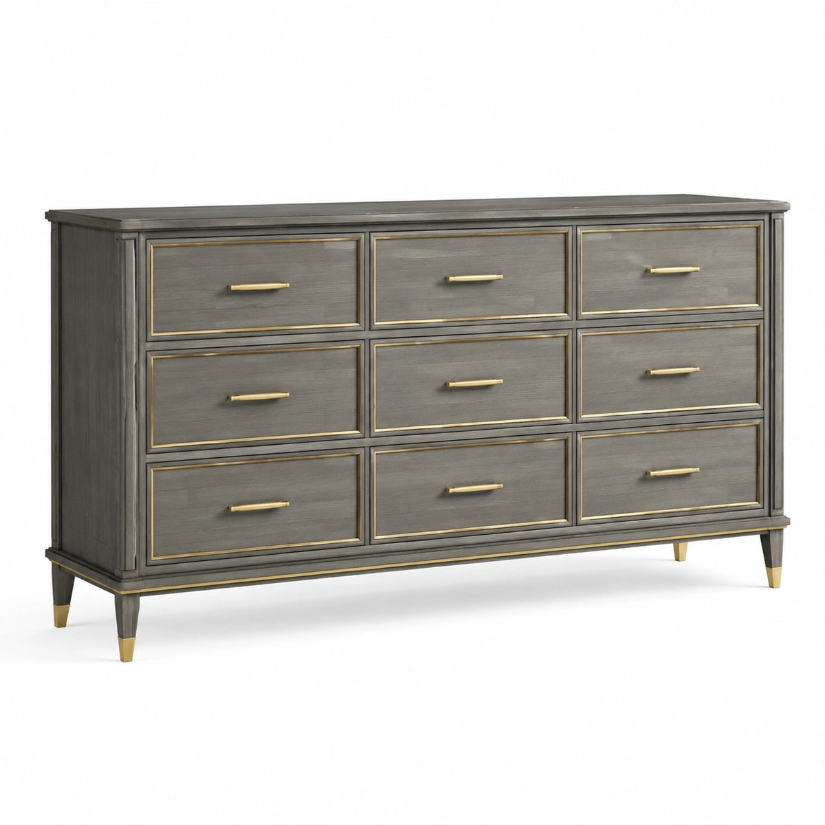 Commode 180 x 50 x 90 cm en bois gris anthracite à 9 tiroirs style classique contemporain