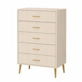 Commode 80 x 40 x 120 cm en bois d'ingénierie crème à 5 tiroirs style moderne
