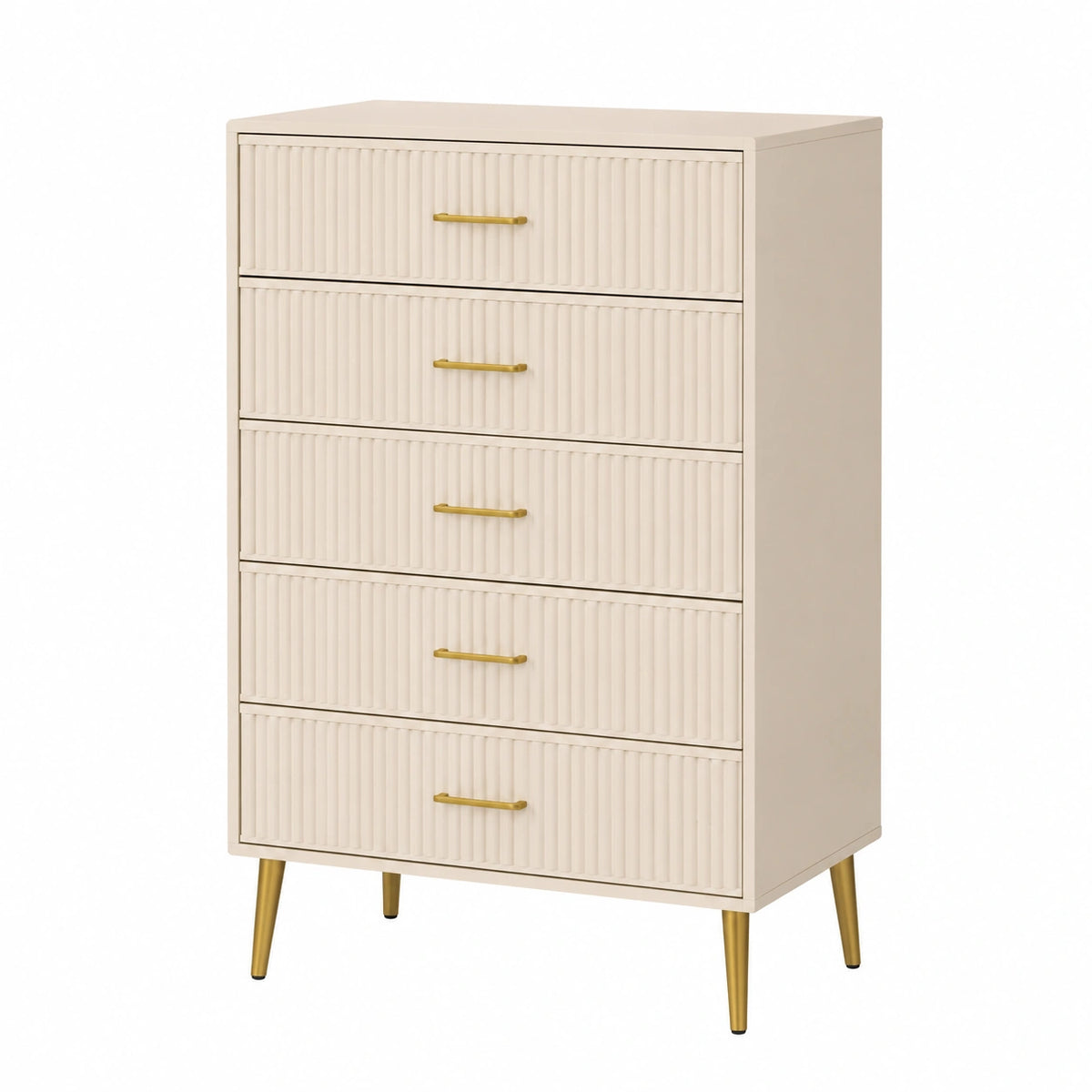 Commode 80 x 40 x 120 cm en bois d'ingénierie crème à 5 tiroirs style moderne