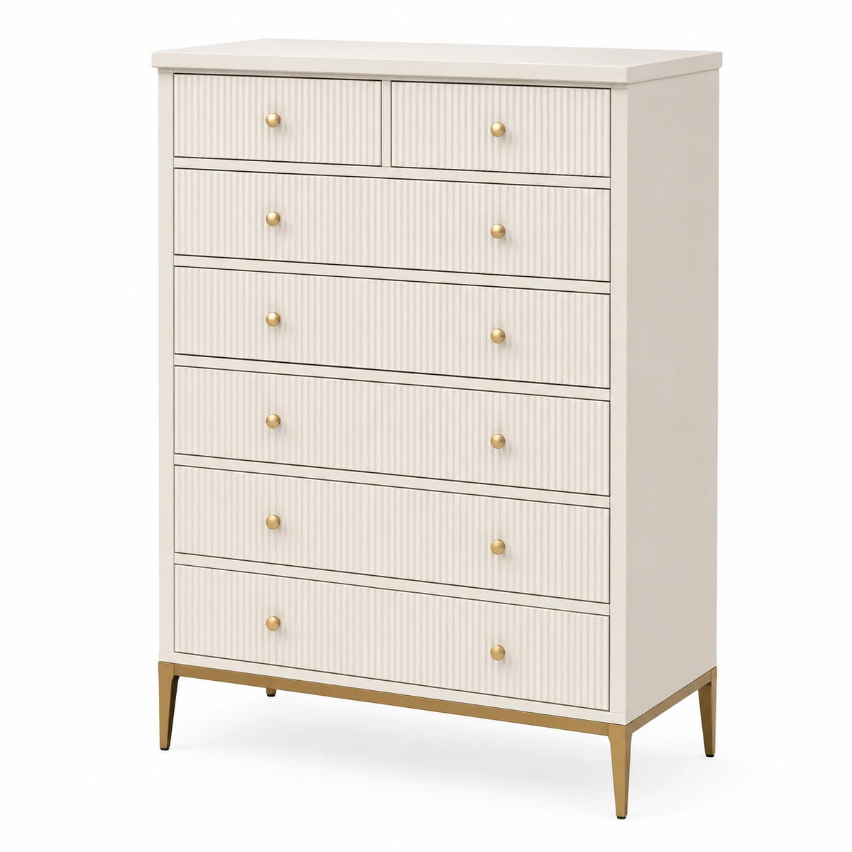 Commode 80 x 40 x 120 cm en panneaux de bois blanc crème à 7 tiroirs style contemporain