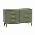 Commode 120 x 40 x 80 cm en panneaux de bois vert olive à 6 tiroirs style rétro