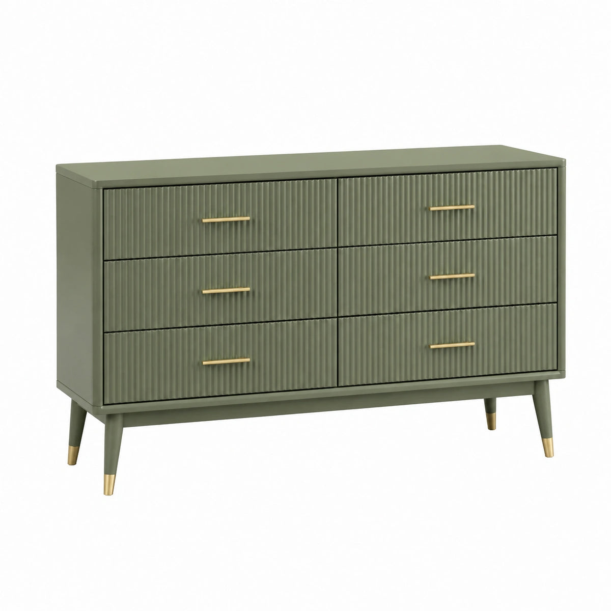 Commode 120 x 40 x 80 cm en panneaux de bois vert olive à 6 tiroirs style rétro