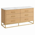Commode 150 x 45 x 85 cm en bois clair plateau effet marbre style contemporain