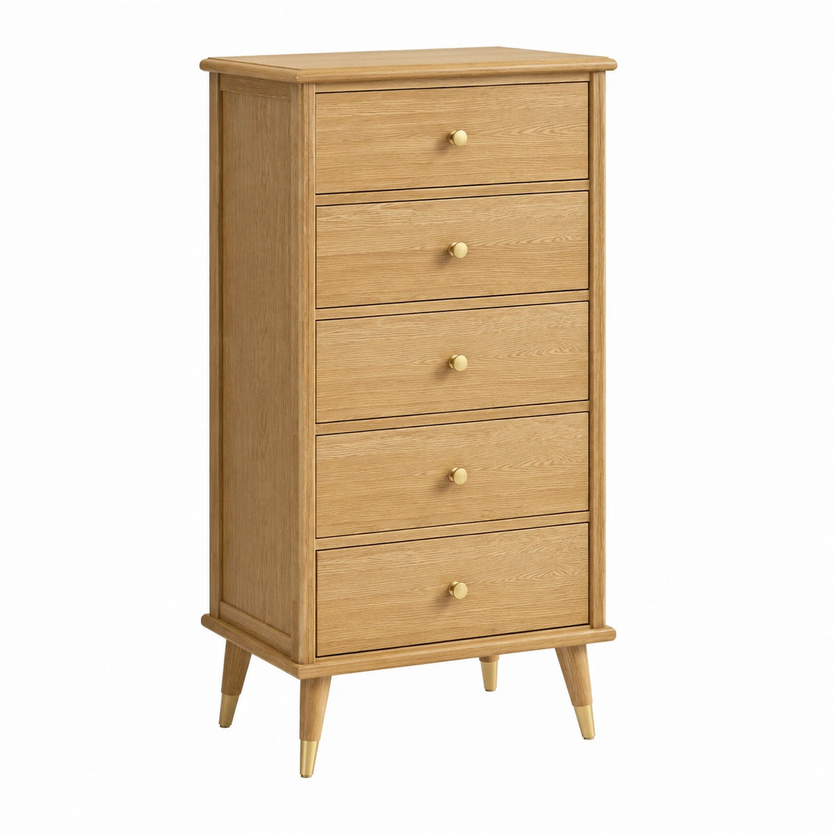 Commode 60 x 40 x 110 cm en bois chêne clair à 5 tiroirs style rétro