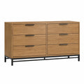 Commode 140 cm en bois brun avec 6 tiroirs et piètement métallique style industriel