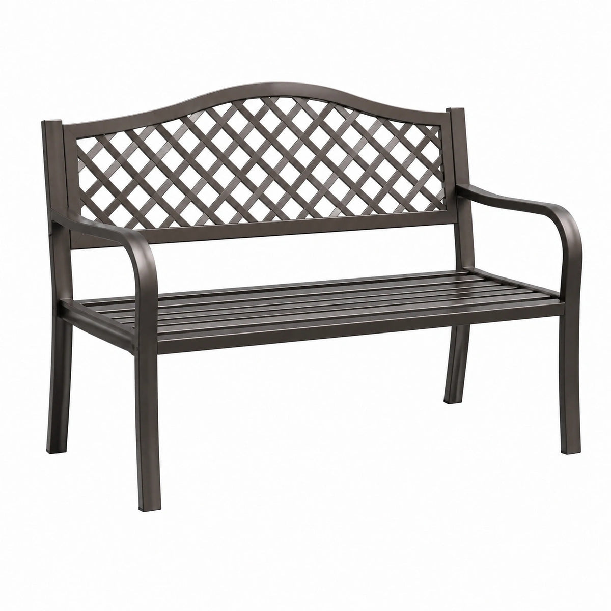 Banc de jardin 120 x 62 x 90 cm en métal brun avec dossier treillis