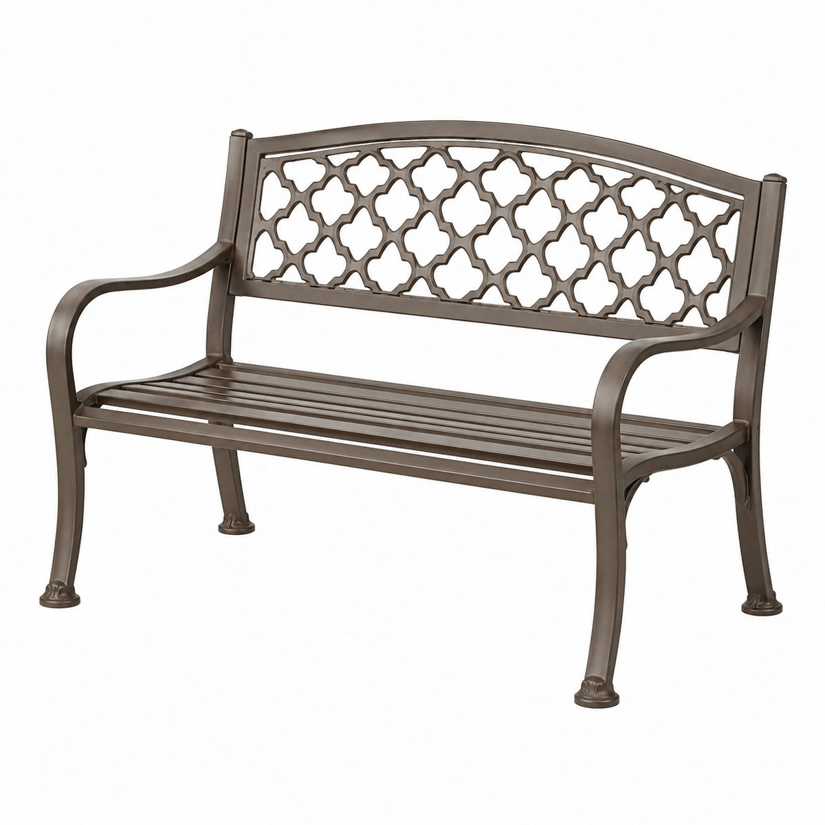 Banc de jardin 122 cm en métal bronze à dossier ajouré