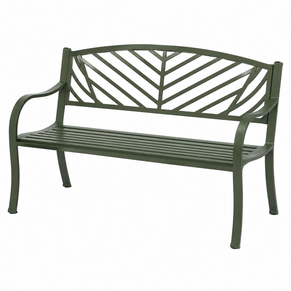 Banc de jardin 120 x 60 x 85 cm en métal vert foncé à motif feuilles