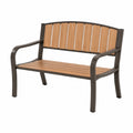 Banc de jardin 122 x 65 x 88 cm en métal et lattes aspect bois marron style contemporain
